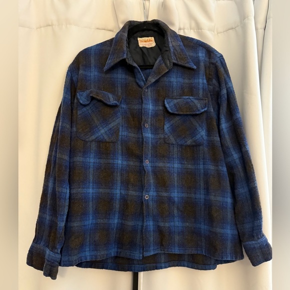 Lime Lite vintage Blue and Black Plaid wool Button-Up Shirt/jacket size XL - Picture 1 of 4
